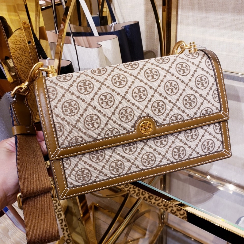 NEW!!! TORYBURCH T MONOGRAM JACQUARD SHOULDER BAG (HAZEL)